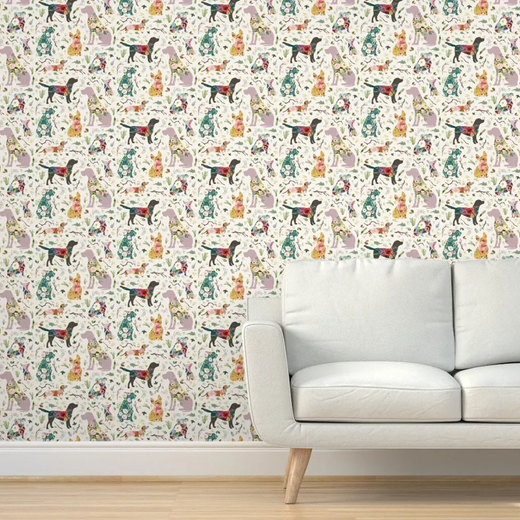 Patchwork Dogs Peel and Stick Wallpaper - Pink product