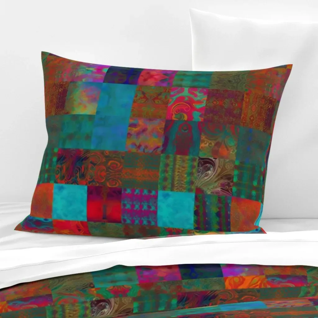 Patchwork Hippie Wonderland Standard Knife Edge Pillow - Teal, Cotton Sateen product