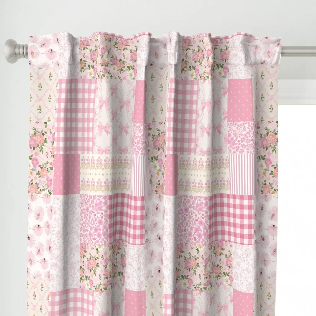 Patchwork No.4 Print Curtain Panel - Pink alternate view