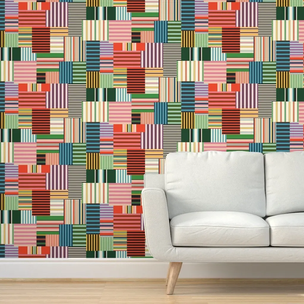 Patchwork Stripes Peel and Stick Wallpaper - Red product
