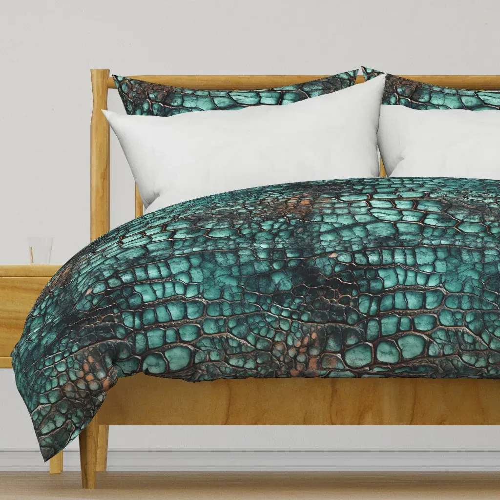 Patina Alligator Skin Duvet Cover - Teal product