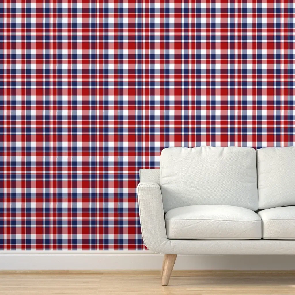 Patriotic Plaid No 4 Peel and Stick Wallpaper - Red, White and Blue product