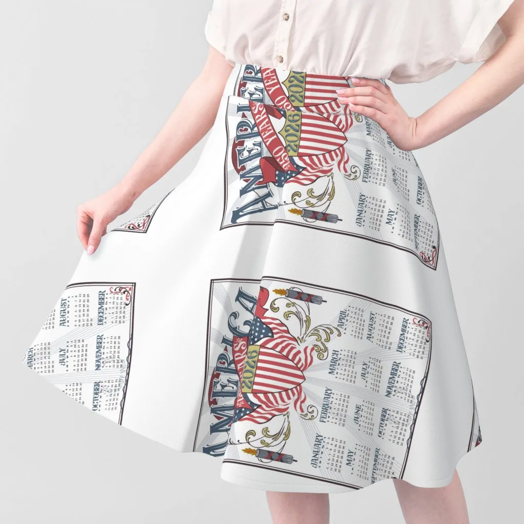 Patriotic USA 2026 Calendar Tea Towel Fabric - Red alternate view