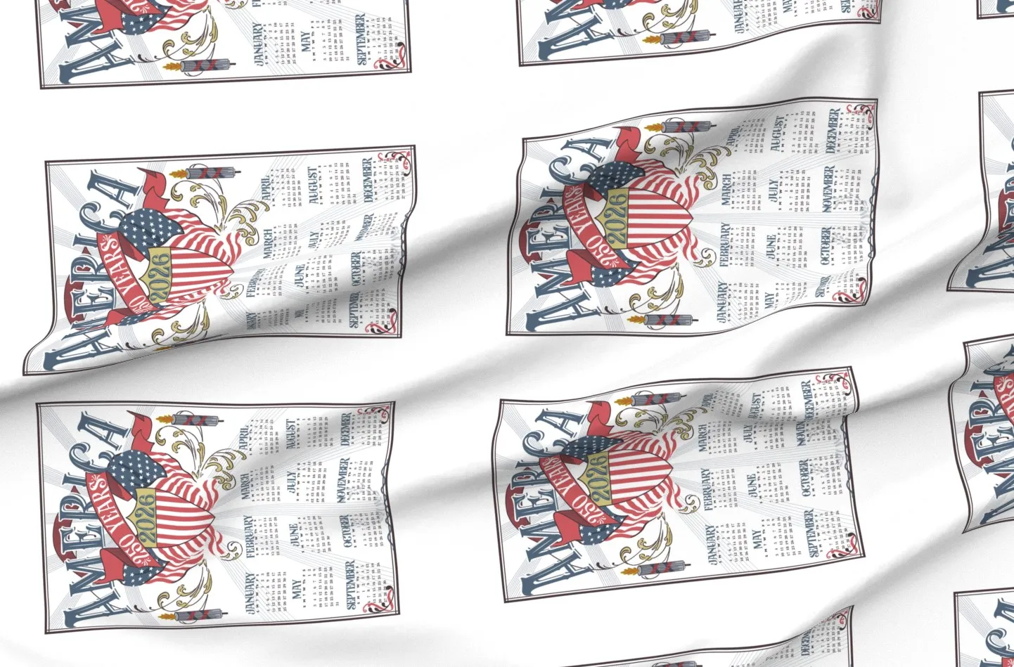 Patriotic USA 2026 Calendar Tea Towel Fabric - Red product