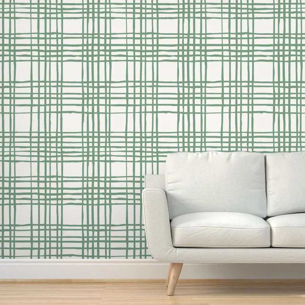 Pavel Plaid Peel and Stick Wallpaper - Sage Green, Cream product