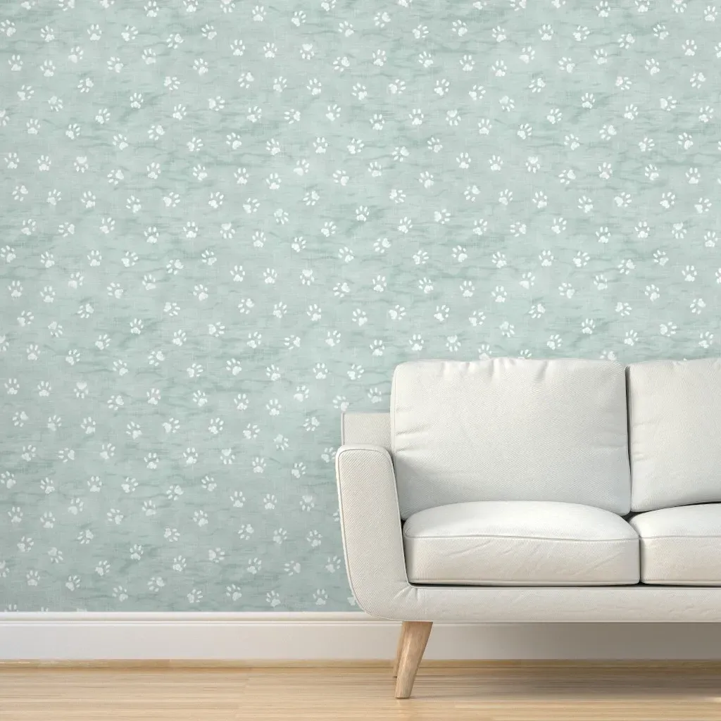 Paw Prints Shibori Linen Peel and Stick Wallpaper - Light Teal product