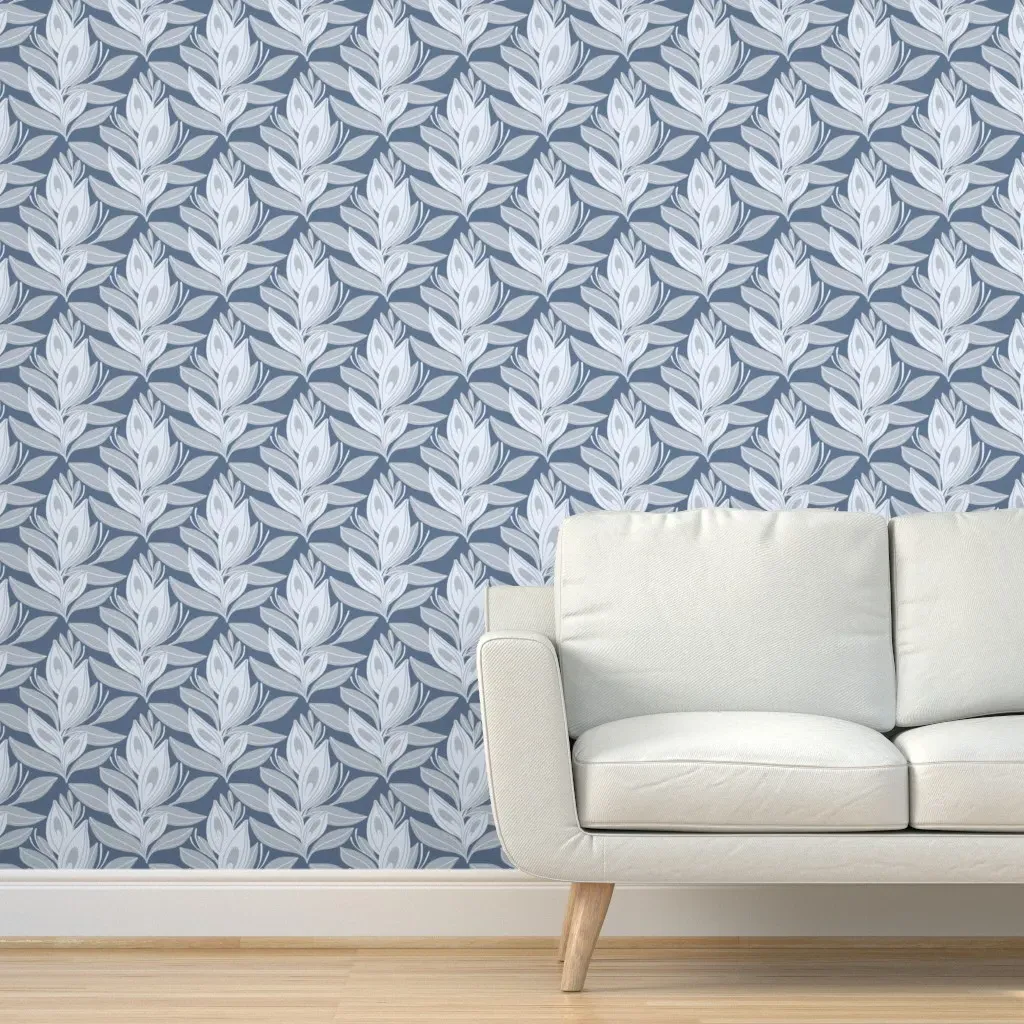 Peace Lily Damask Peel and Stick Wallpaper - Light Blue product