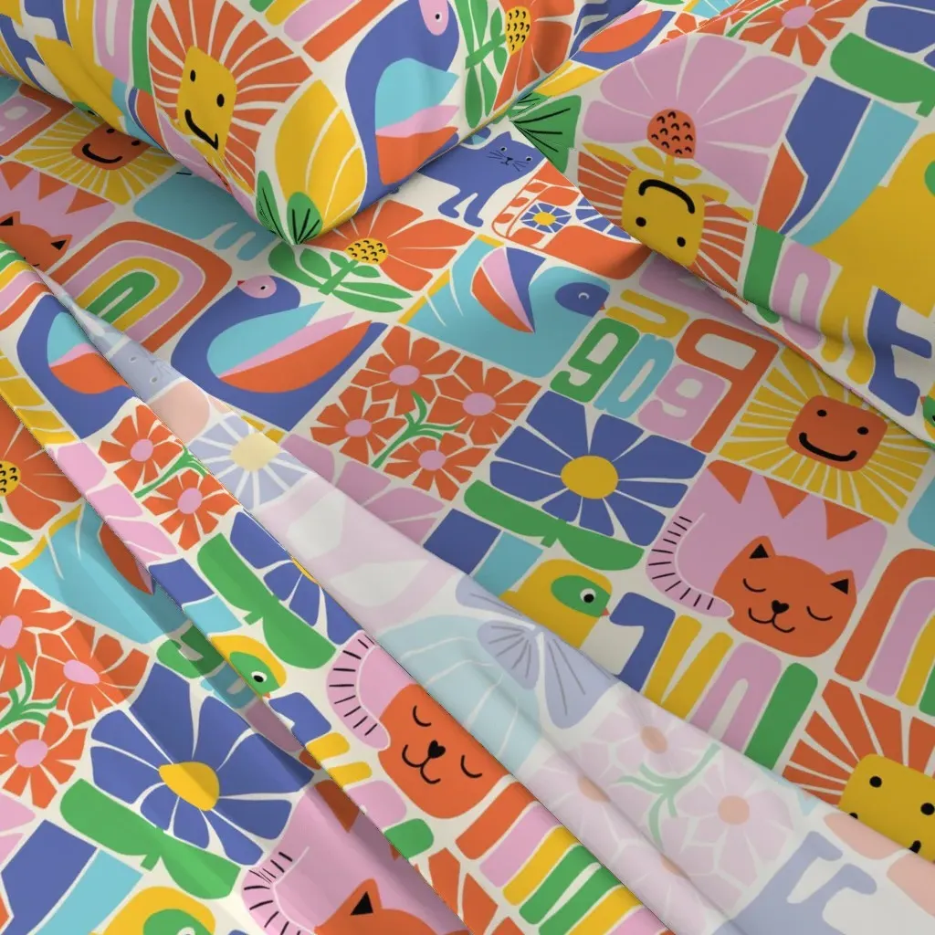 Peace Love Rainbow Happy Checks Queen Sheet Set - Yellow, Multicolor alternate view