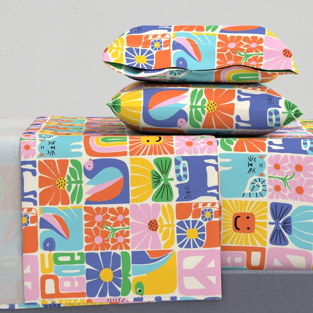 Peace Love Rainbow Happy Checks Queen Sheet Set - Yellow, Multicolor product