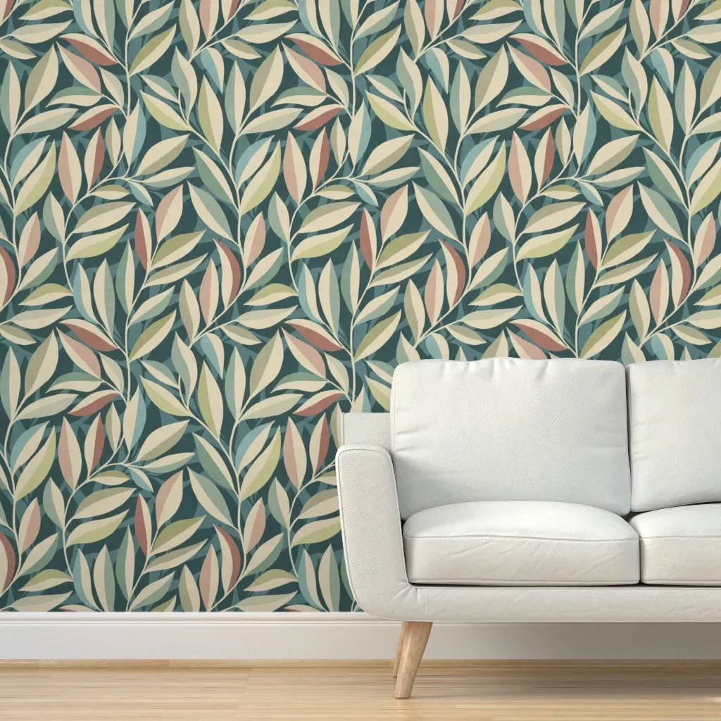 Peaceful Foliage and Shadows Peel and Stick Wallpaper - Teal product