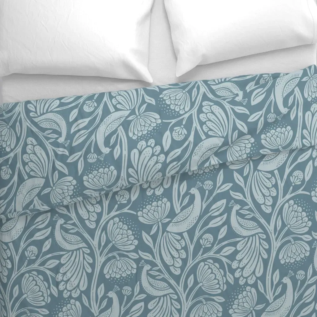 Peaceful Peacock Birds Duvet Cover - Dusty Blue alternate view