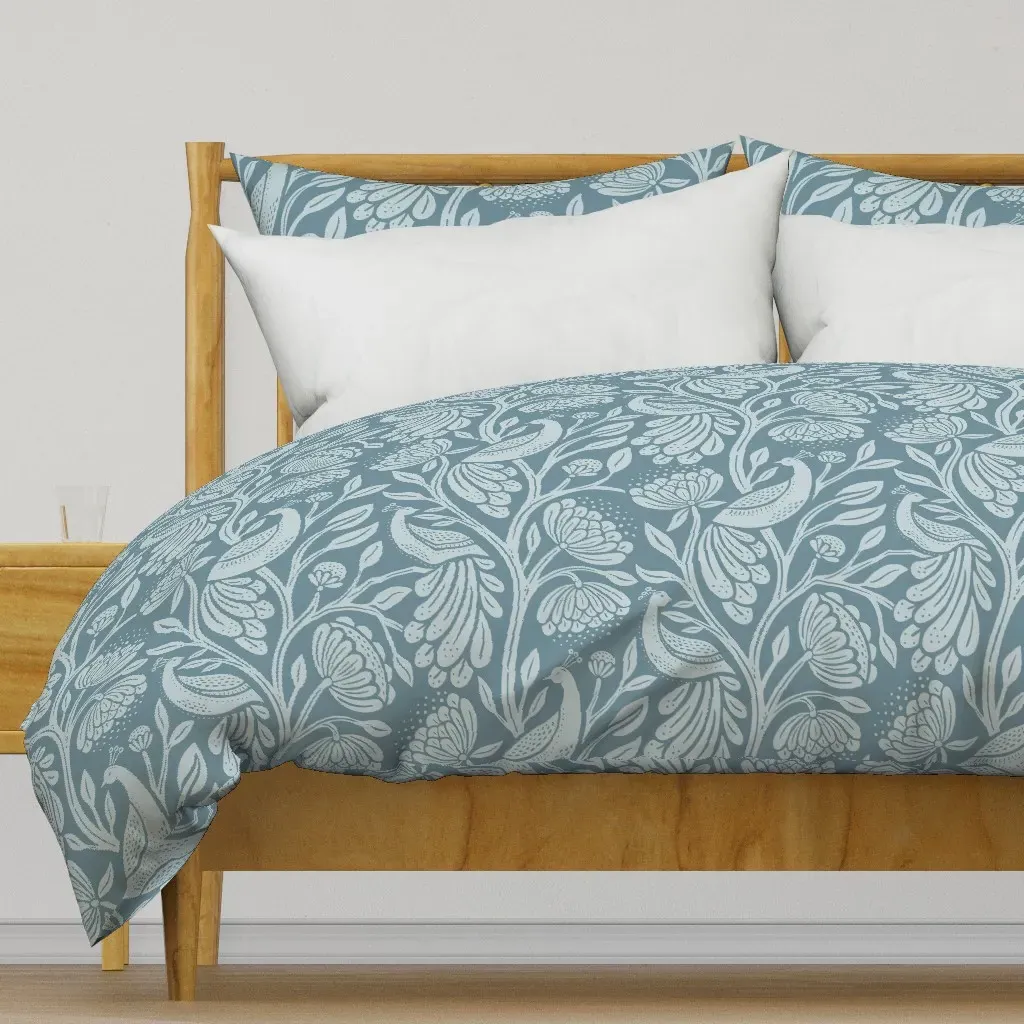 Peaceful Peacock Birds Duvet Cover - Dusty Blue product