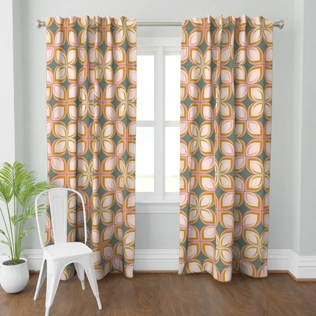 Peach Mustard and Sage Curtain Panel - Mustard Yellow product