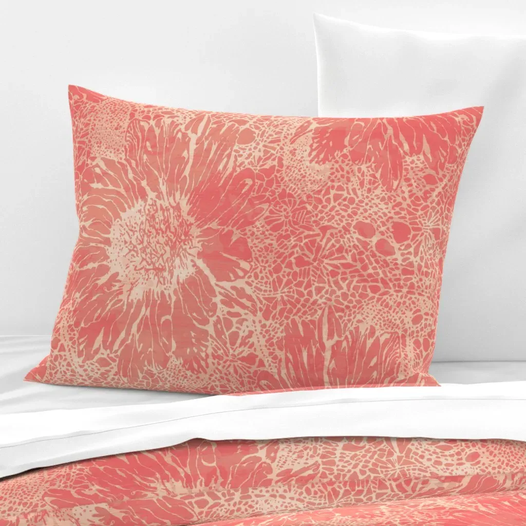 Peachy Petals Standard Knife Edge Cushion Cover - Coral, Cotton Sateen product