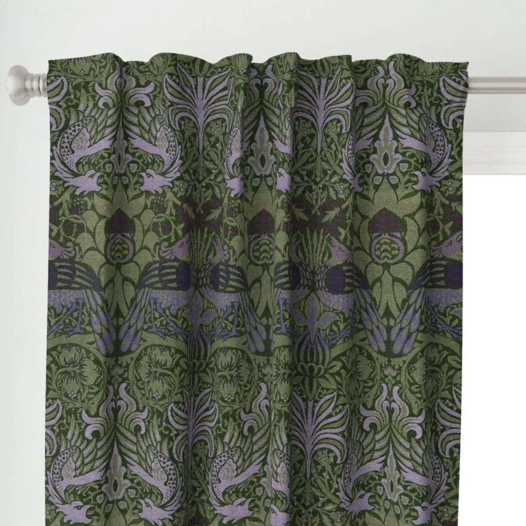 Peacock And Dragon Curtain Panel - Dark Green alternate view