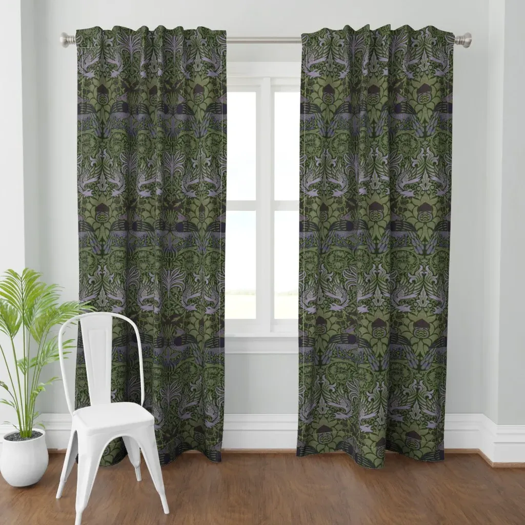 Peacock And Dragon Curtain Panel - Dark Green product