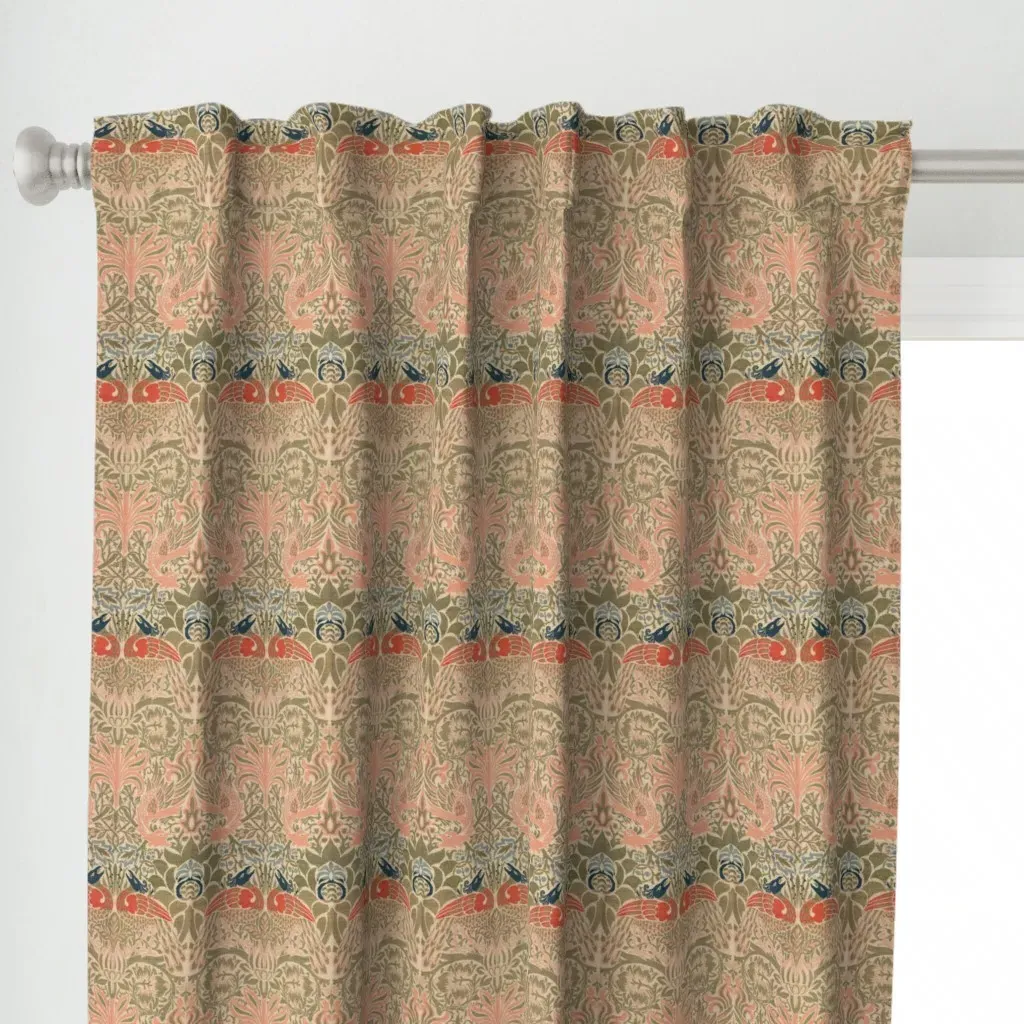 Peacock And Dragon Curtain Panel - Peach alternate view