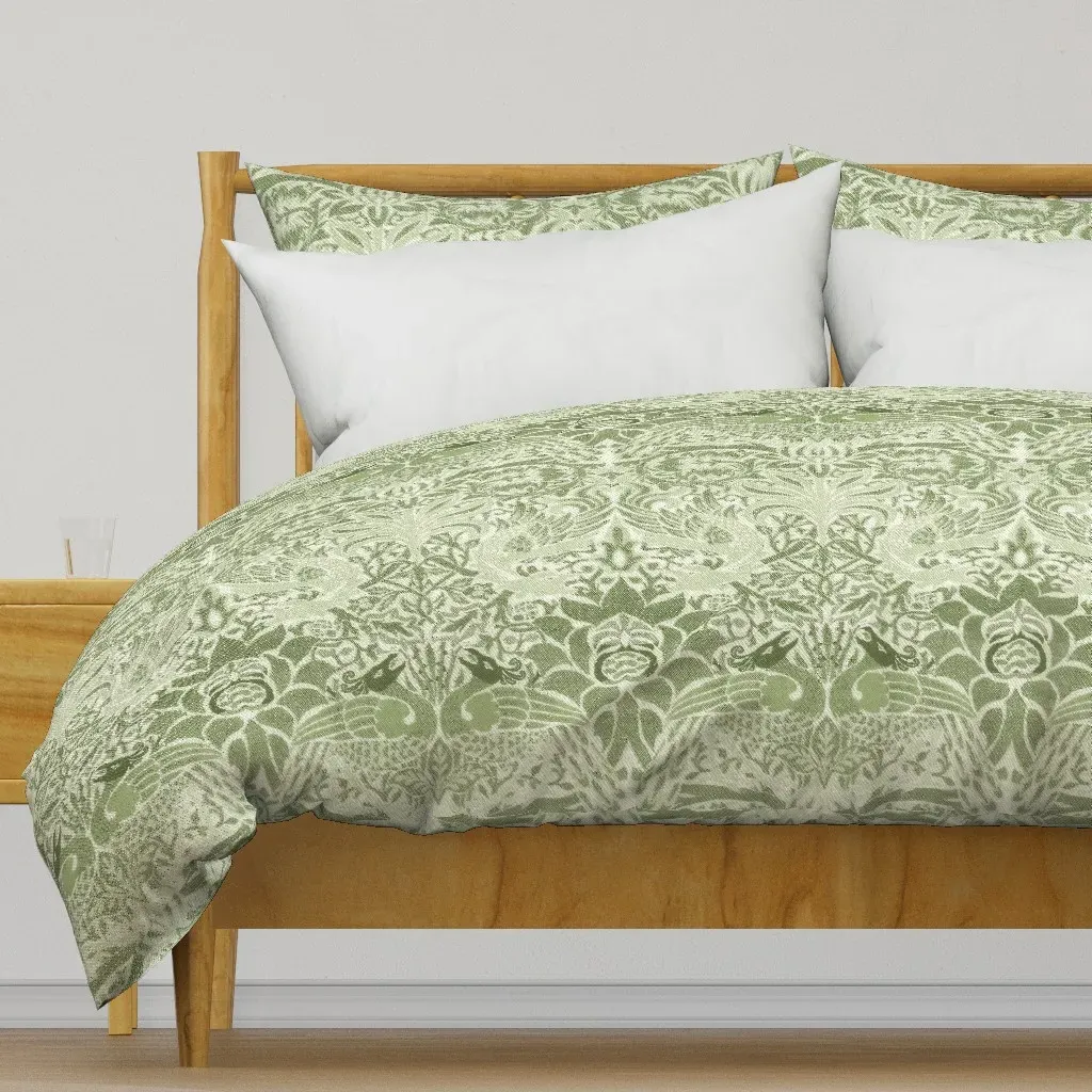 Peacock And Dragon Duvet Cover - Sage Green product