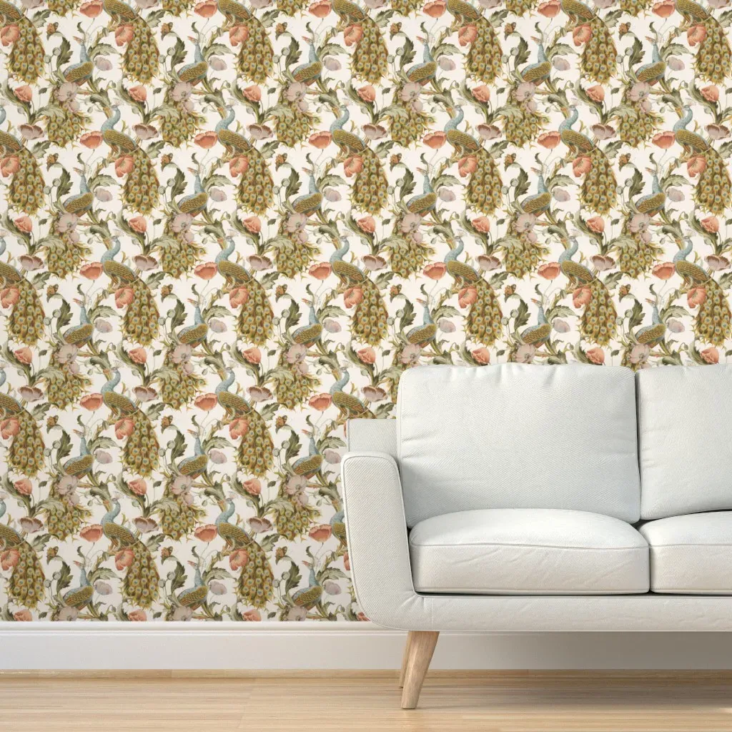 Peacock and Poppies Peel and Stick Wallpaper - Teal product