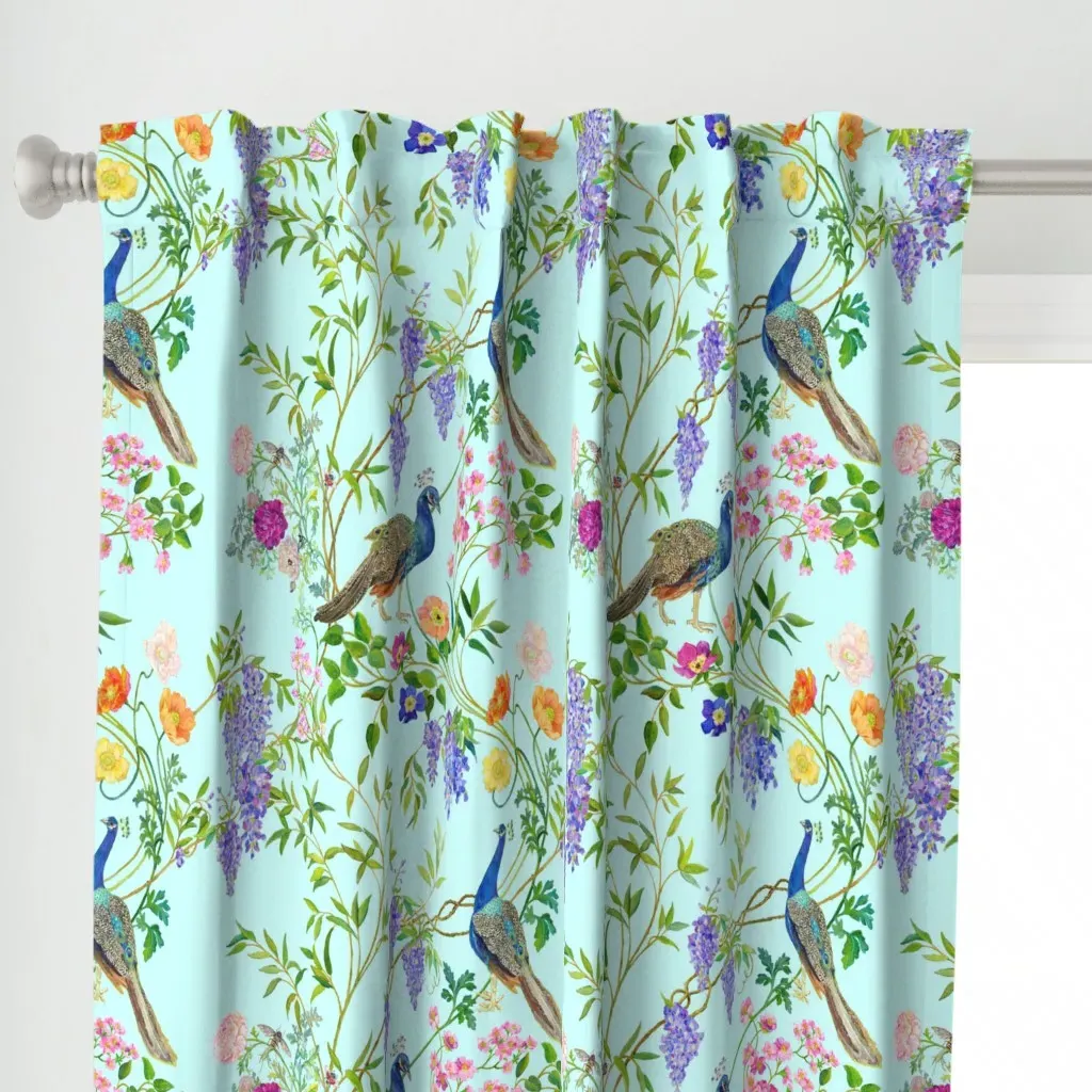 Peacock Chinoiserie Curtain Panel - Purple alternate view