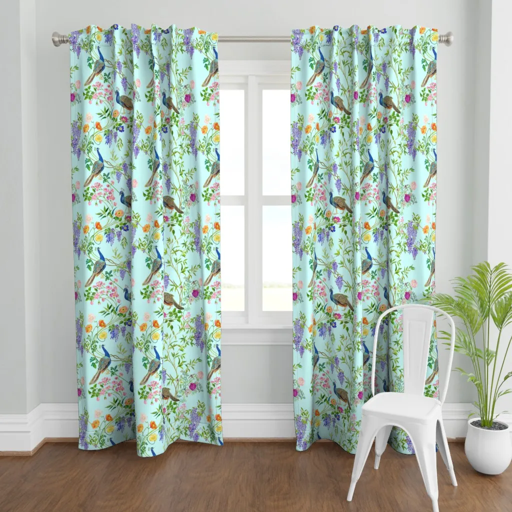 Peacock Chinoiserie Curtain Panel - Purple product