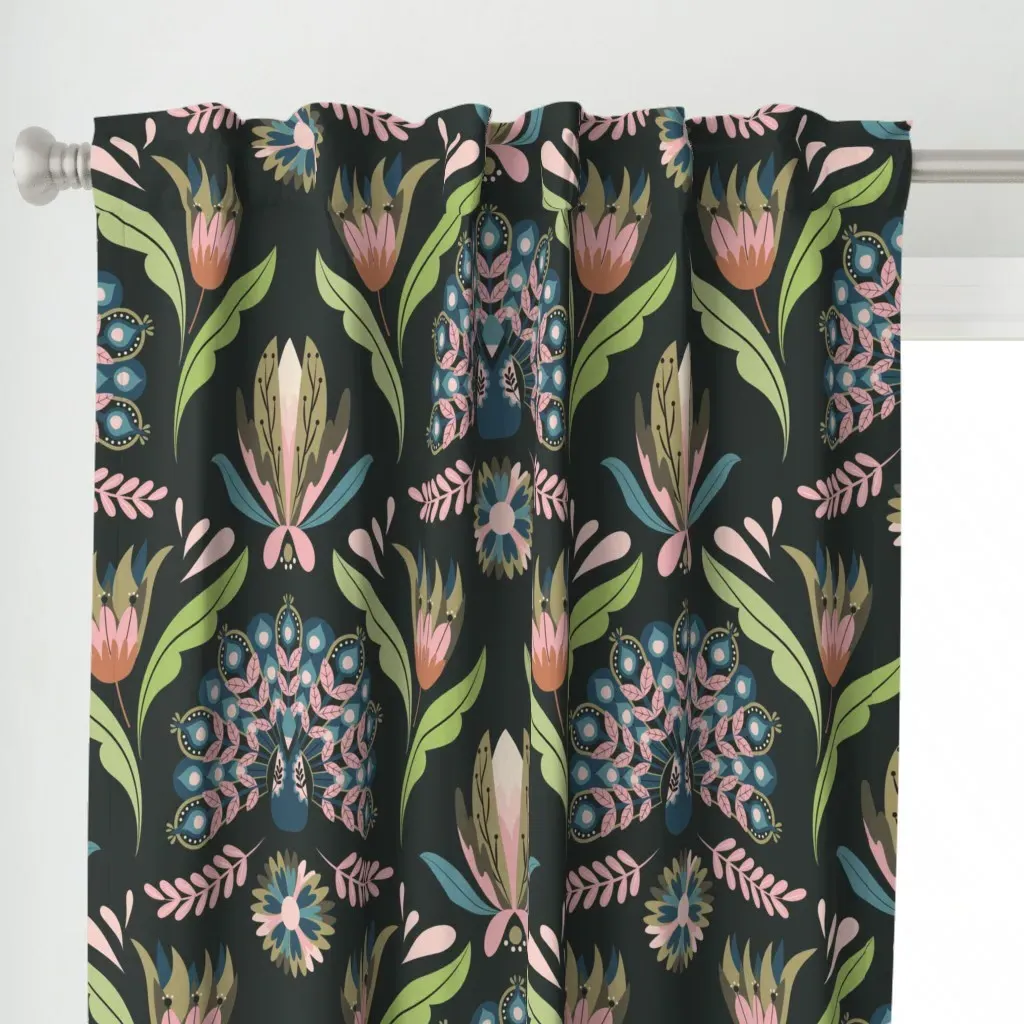 Peacock Curtain Panel - Teal alternate view