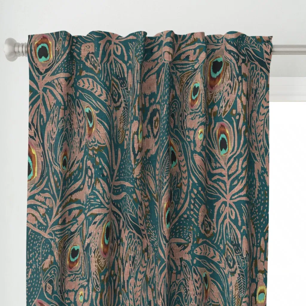 Peacock Dreaming Ikat Curtain Panel - Teal alternate view