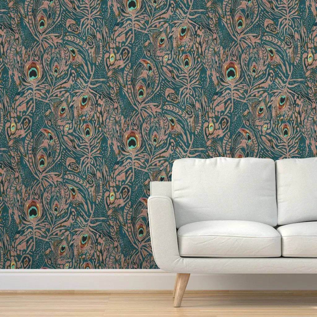 Peacock Dreaming Ikat Peel and Stick Wallpaper - Teal product