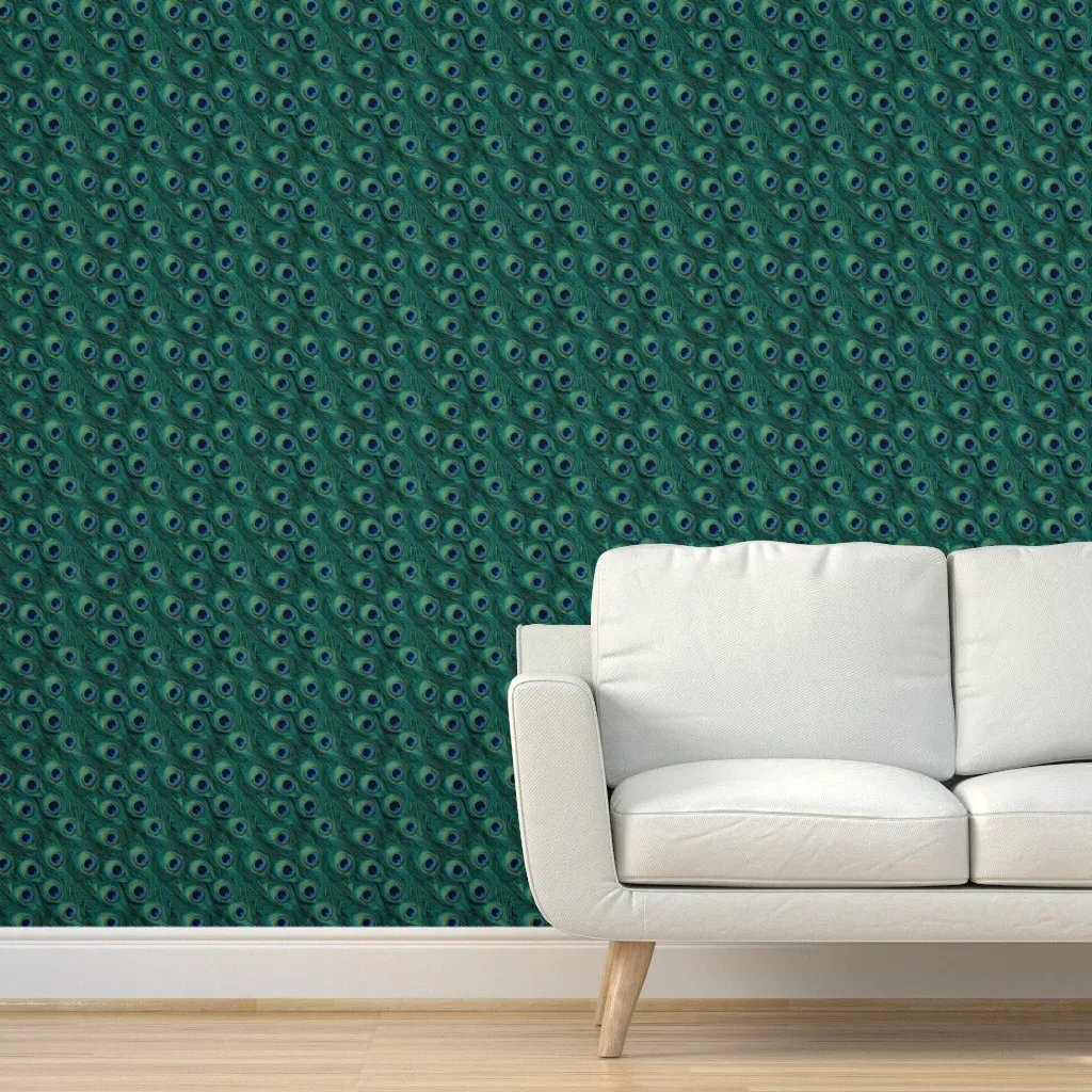 Peacock Feather Eye Print Peel and Stick Wallpaper - Teal product