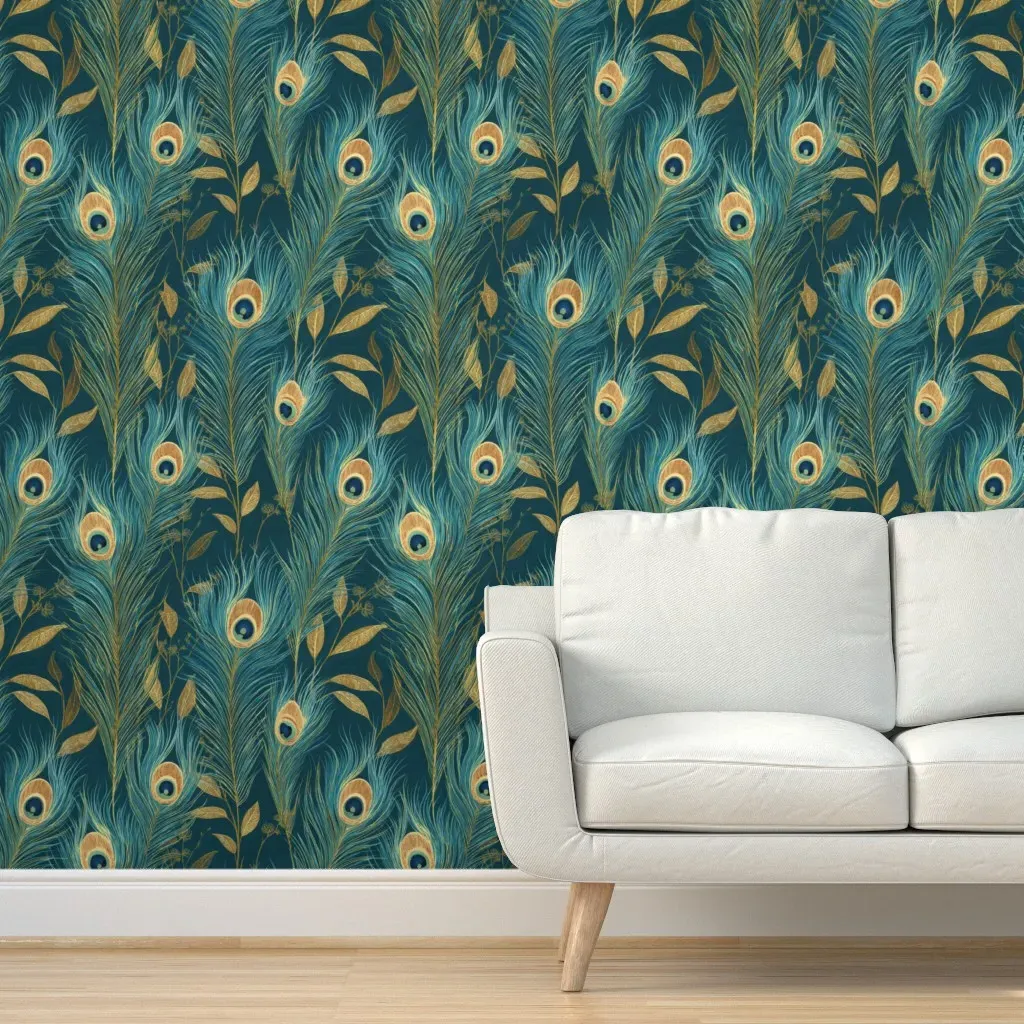 Peacock Feather Peel and Stick Wallpaper - Teal product
