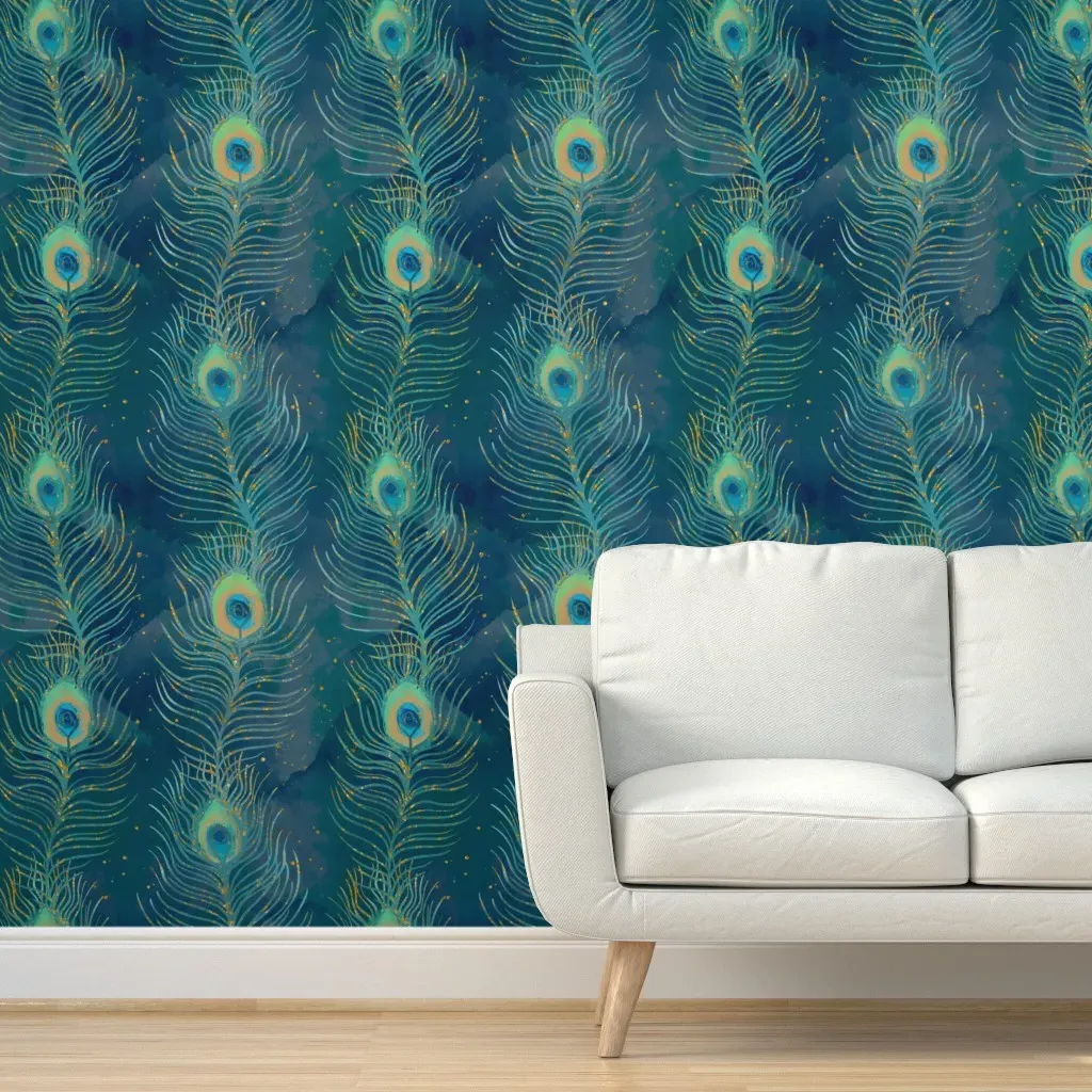 Peacock Feathers Peel and Stick Wallpaper - Teal product