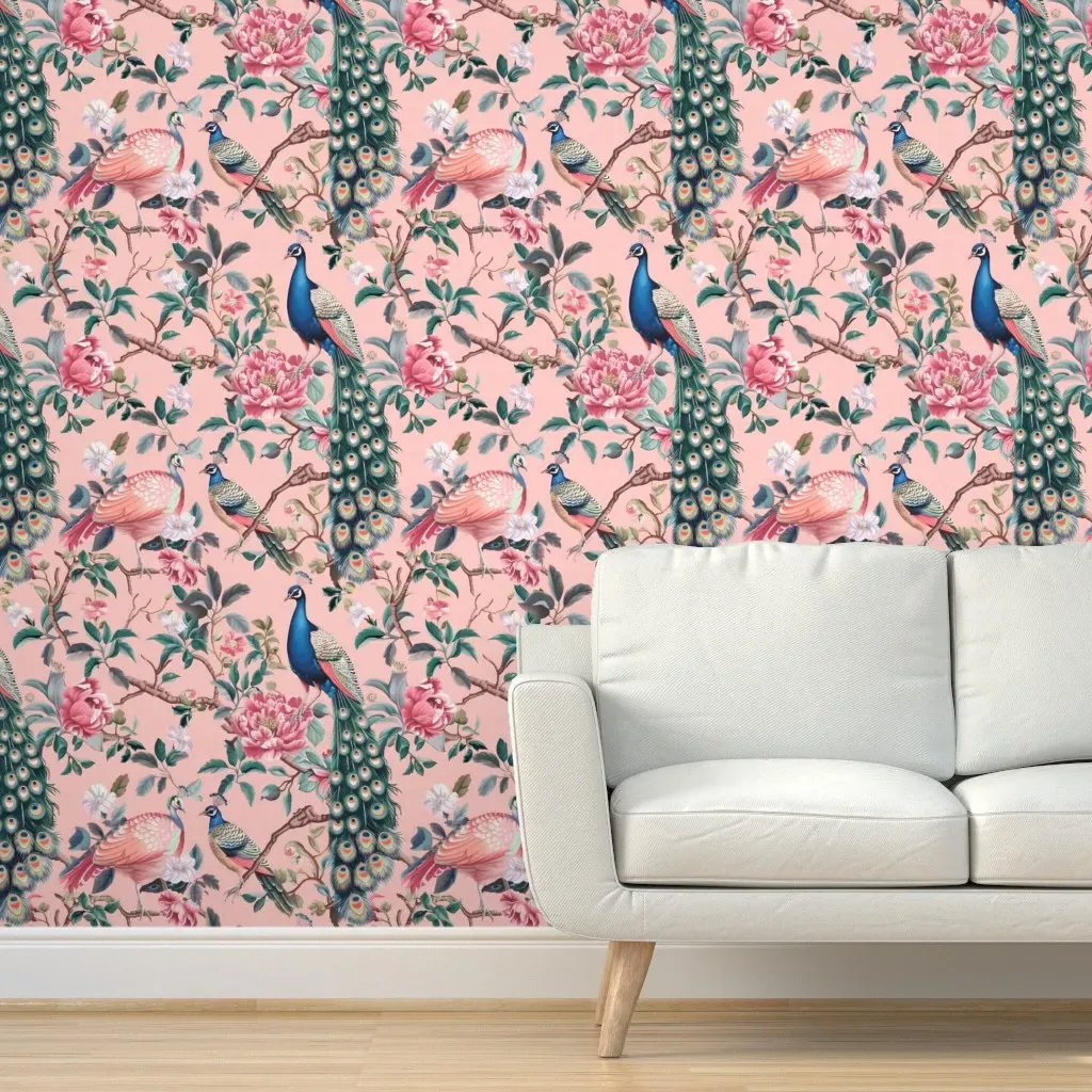 Peacock Floral Peel and Stick Wallpaper - Pink product