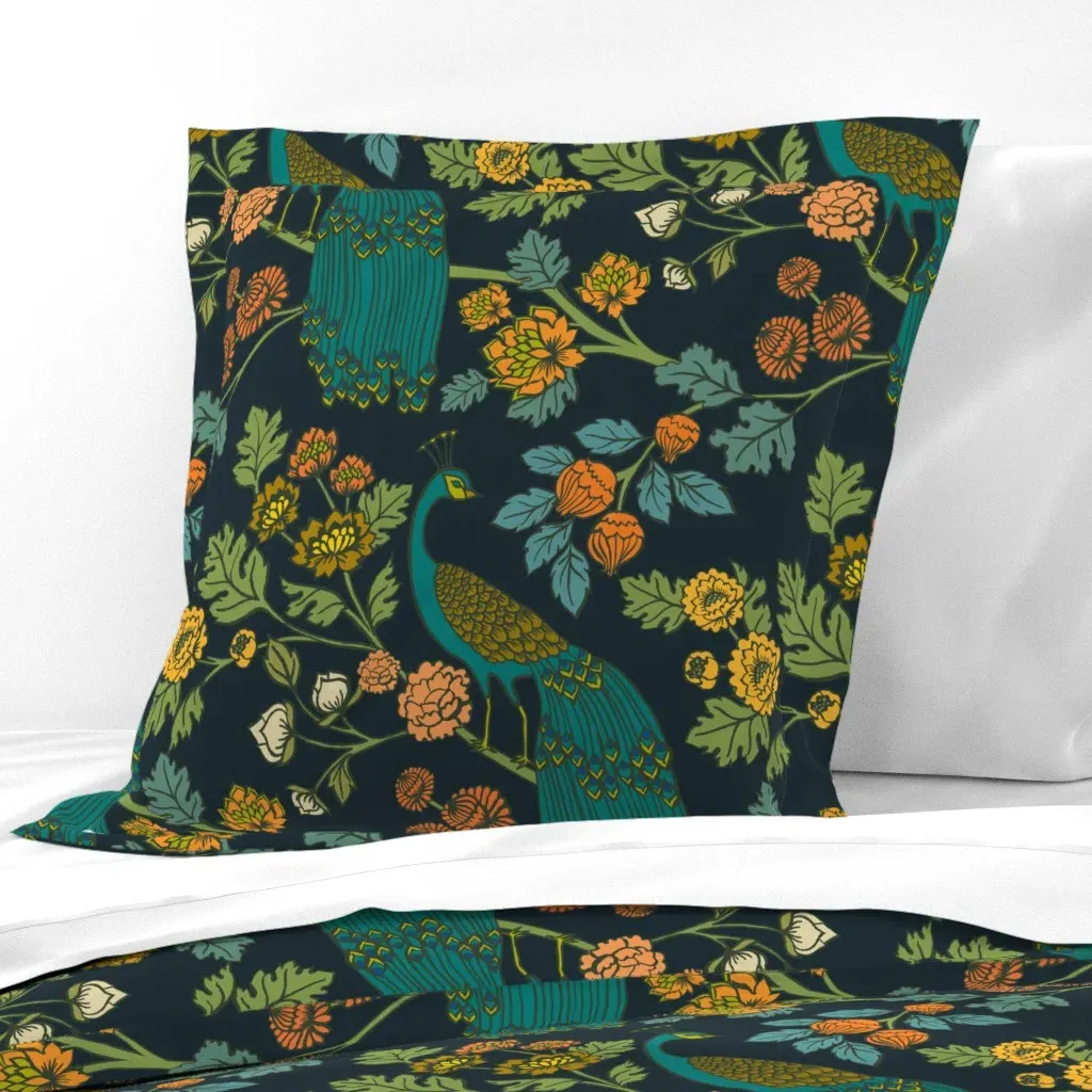 Peacock Garden Midnight Wonderland Jumbo Euro Pillow Sham - Teal product