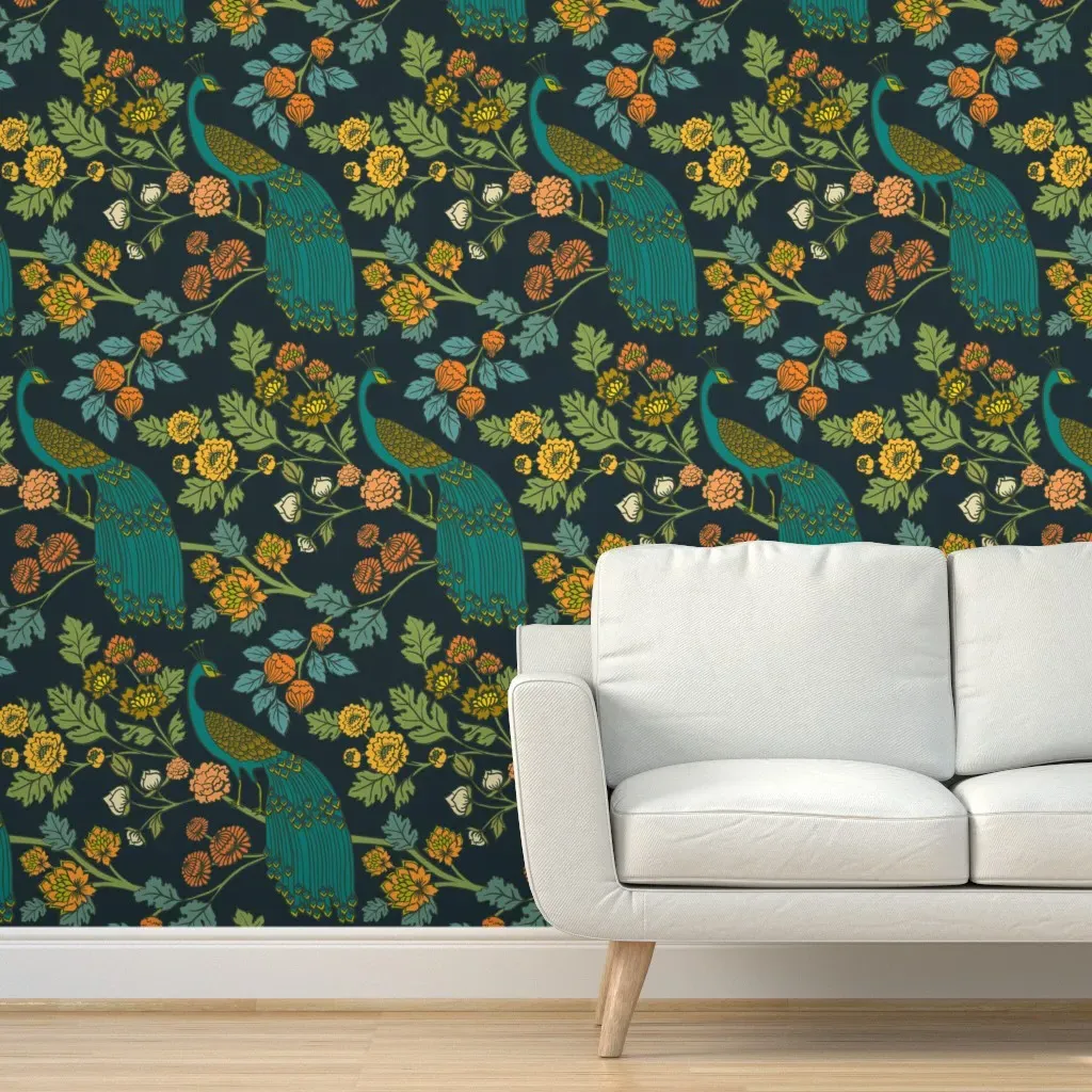Peacock Garden Midnight Wonderland Jumbo Peel and Stick Wallpaper - Teal product