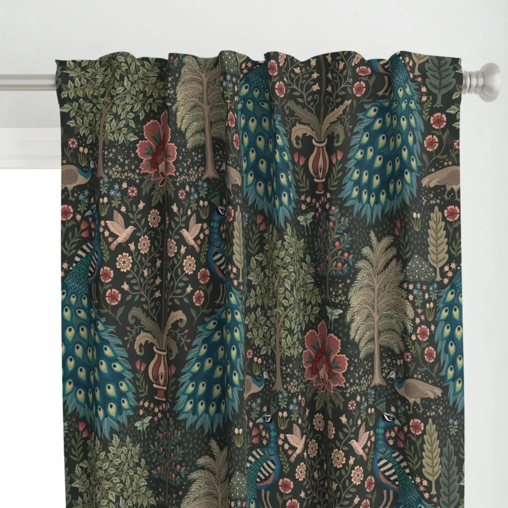 Peacock Garden Tapestry Curtain Panel - Blue alternate view