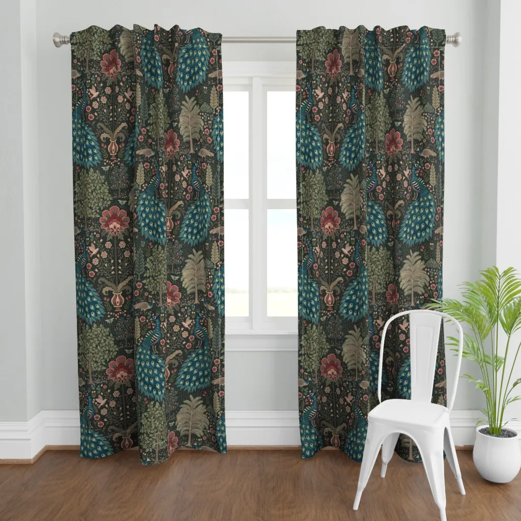 Peacock Garden Tapestry Curtain Panel - Blue product
