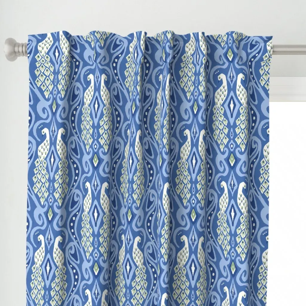 Peacock Ikat Curtain Panel - Blue alternate view