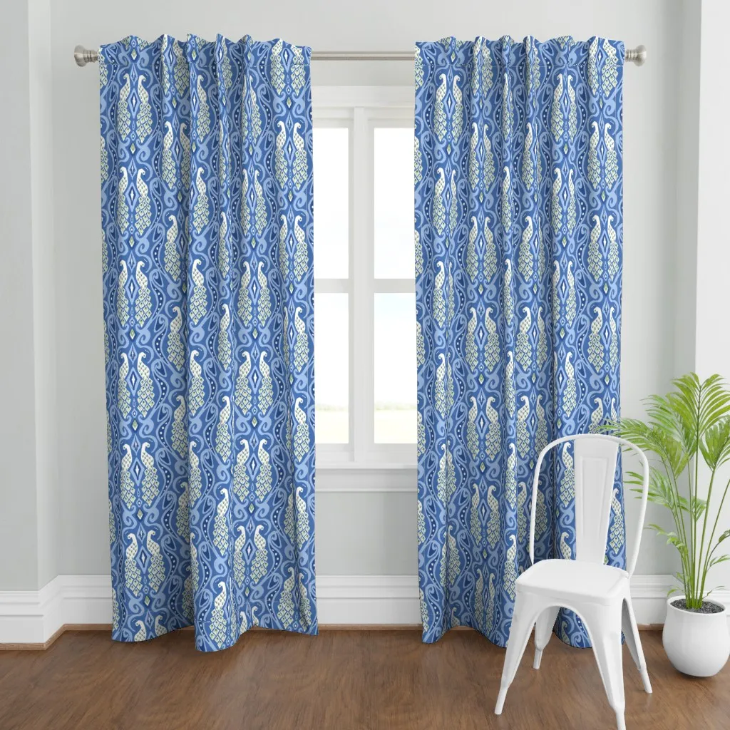 Peacock Ikat Curtain Panel - Blue product