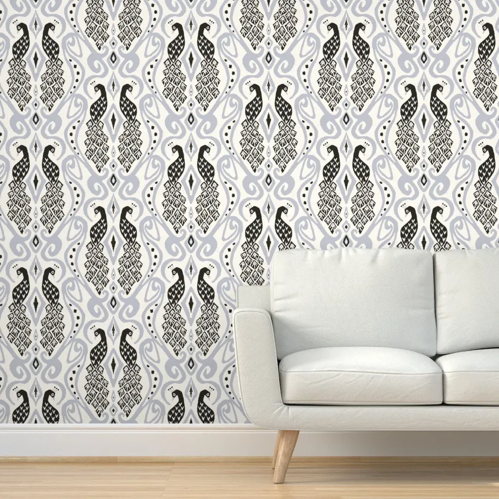 Peacock Ikat Large Peel and Stick Wallpaper - Black product