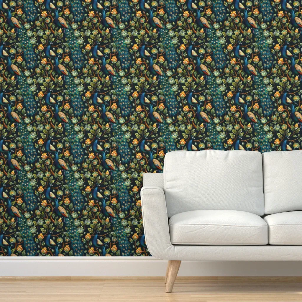Peacock Midnight Garden Peel and Stick Wallpaper - Teal product