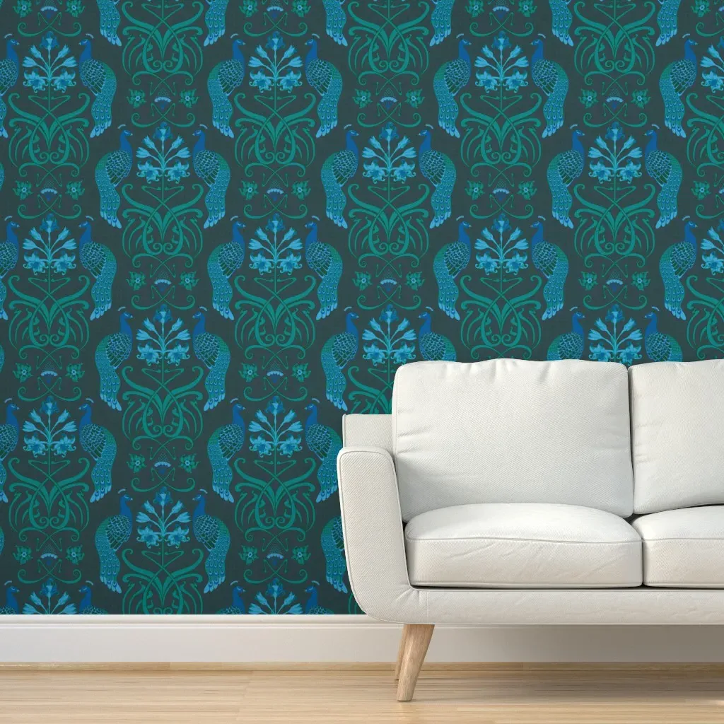 Peacock Nouveau Peel and Stick Wallpaper - Dark Green product