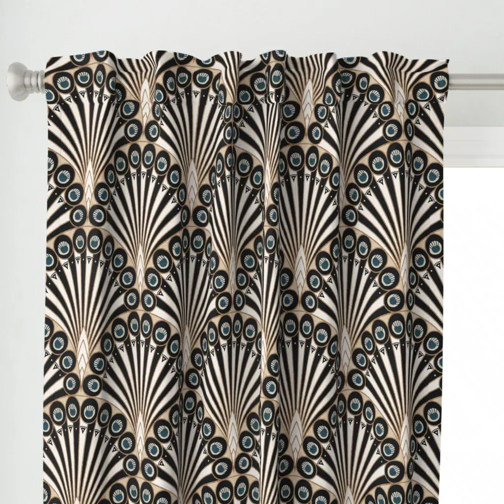 Peacock Tail Fan Art Curtain Panel - Black alternate view