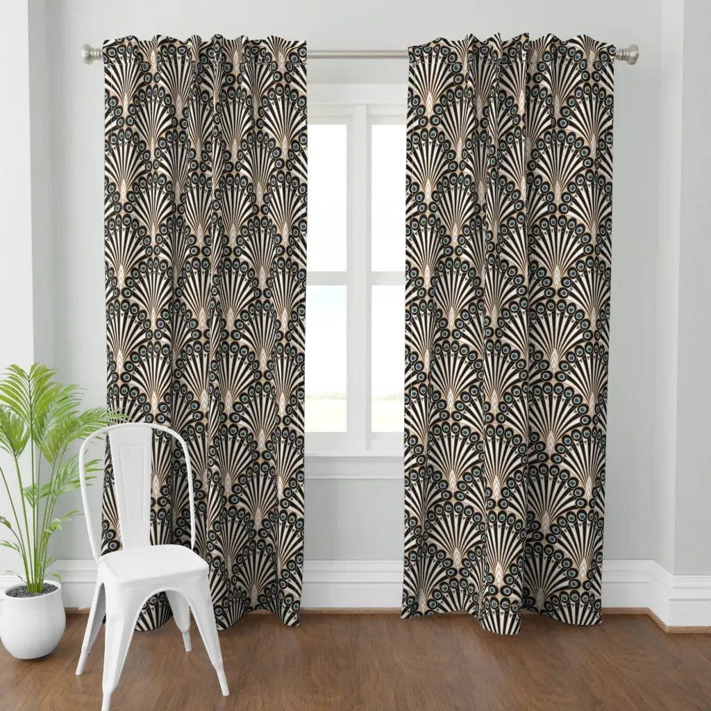 Peacock Tail Fan Art Curtain Panel - Black product