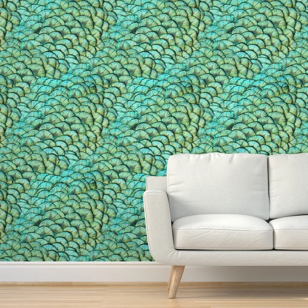 Peacocks Have Fab Pads Peel and Stick Wallpaper - Green, Teal product