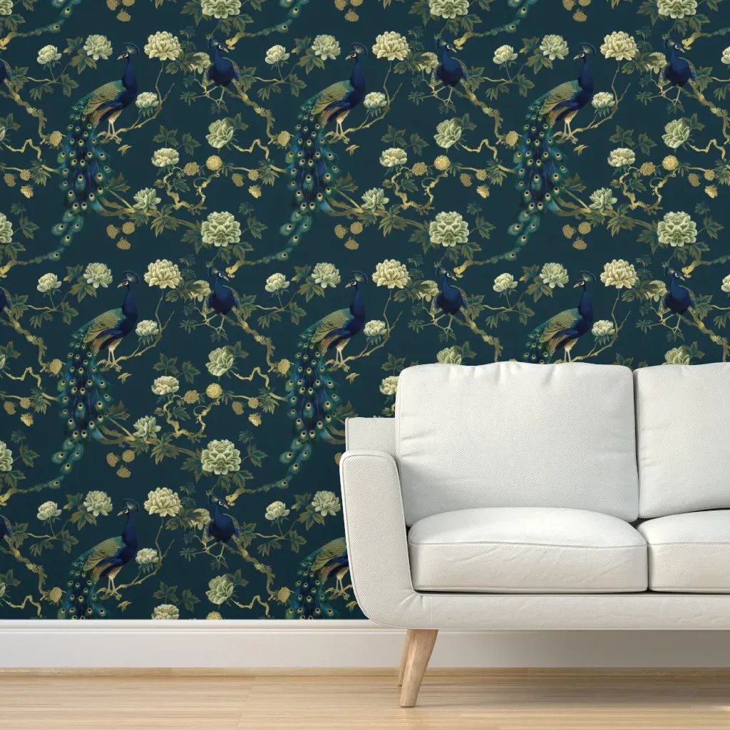 Peacocks III Peel and Stick Wallpaper - Teal product
