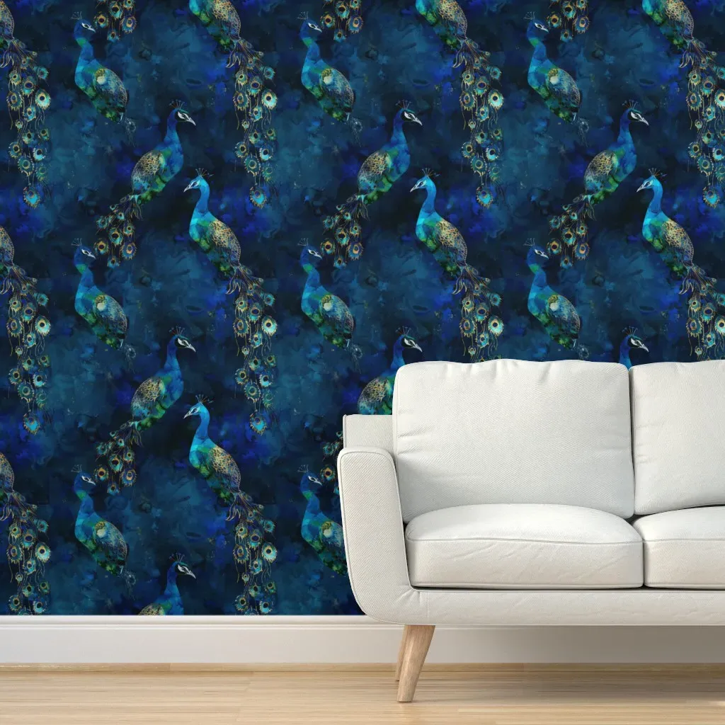 Peacocks Peel and Stick Wallpaper - Midnight Blue product