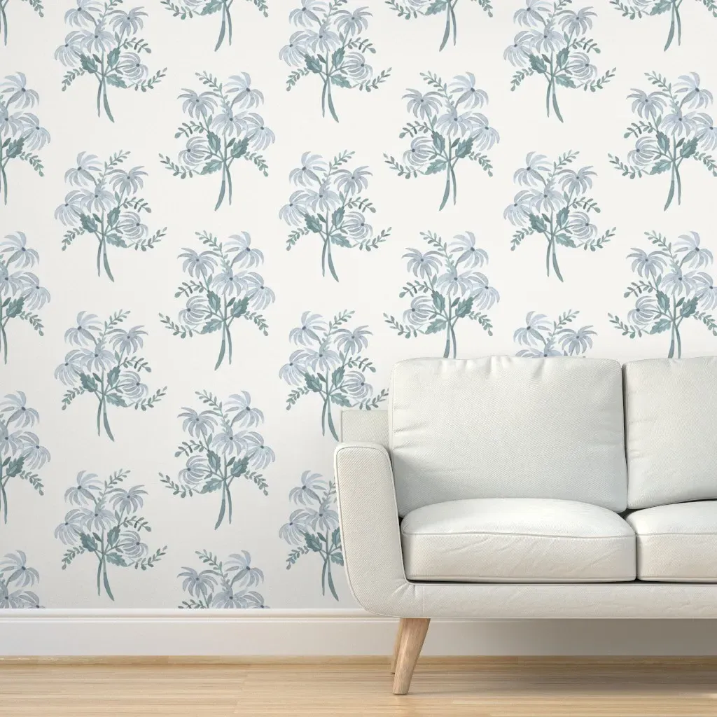 Pearl's Bouquet Lampshade Peel and Stick Wallpaper - Dusty Blue product