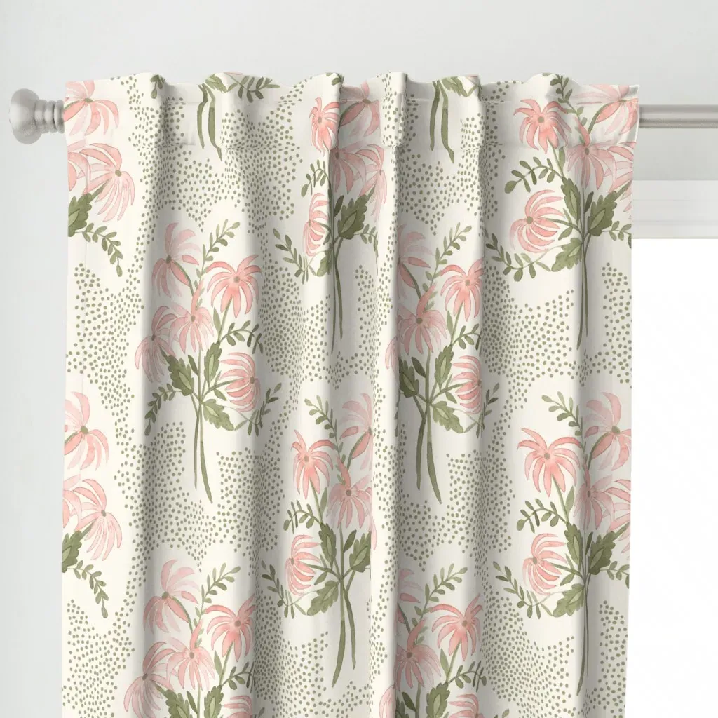 Pearl's Bouquet Olive Curtain Panel - Pink alternate view