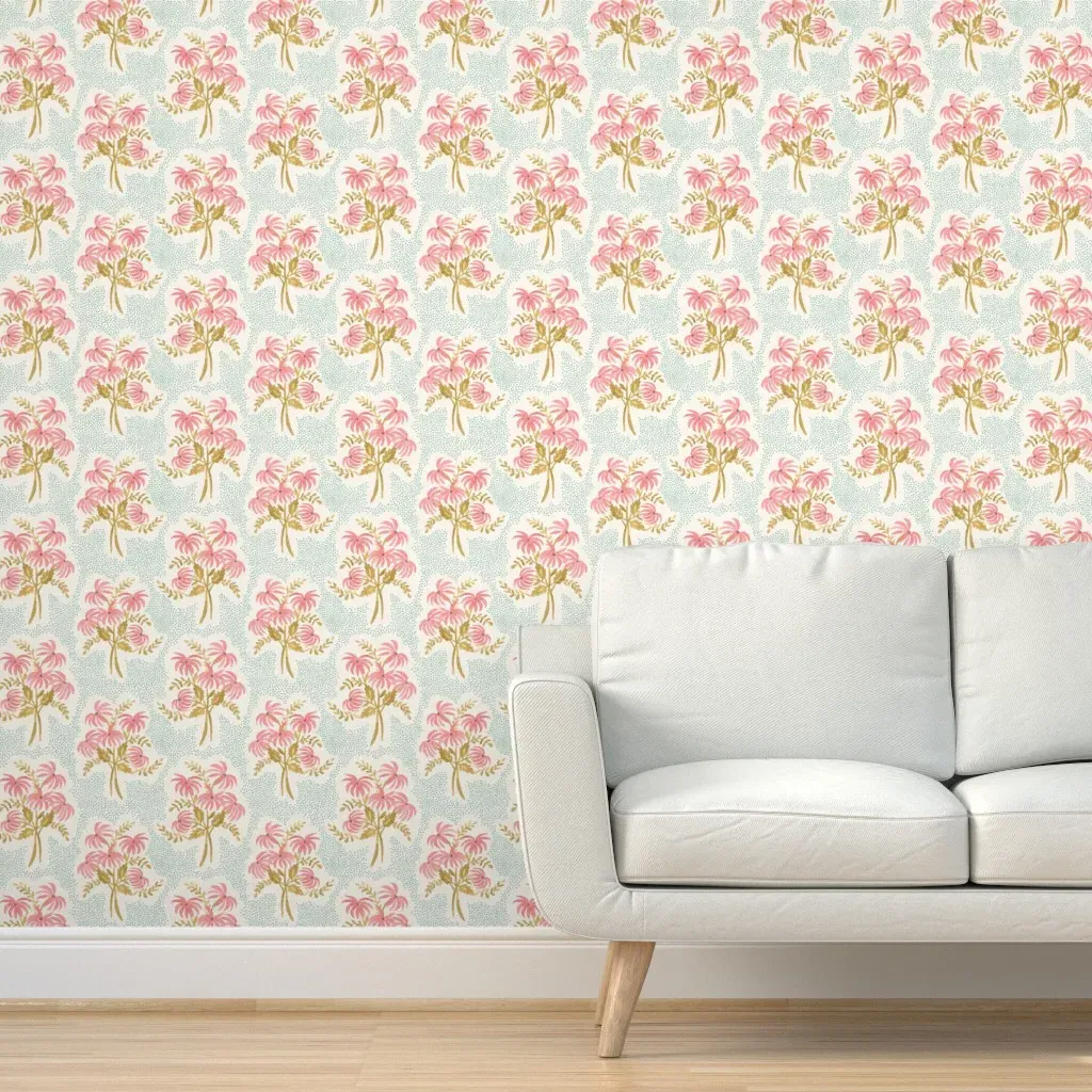 Pearl's Poppy Peel and Stick Wallpaper - Sepia, Aqua, Cream product