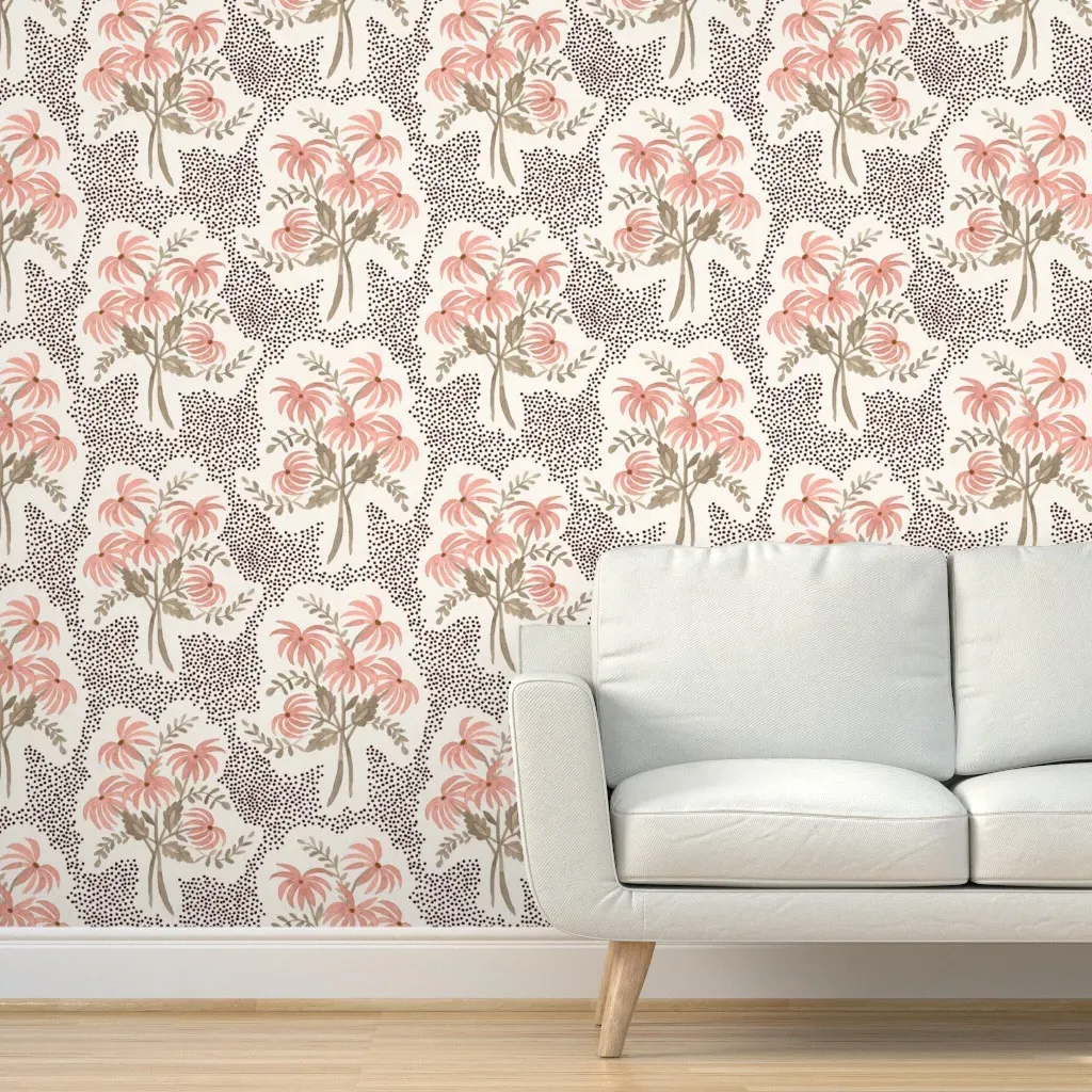 Pearl's Terracotta Chocolate on Cream Peel and Stick Wallpaper - Blush Pink product